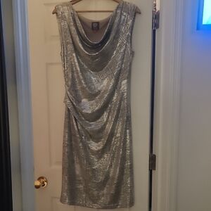 Vince Camuto Silver Draped Cowl Midi Dress